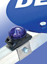 4015-32 Derails - Accessories 
Blue Flashing Mini-Light
Attach to derail sign plate holder with magnetic base and steel mounting clip. Small (only 1-1/2" wide) but brilliant. Lithium coin cell battery gives 150 hours flashing life.